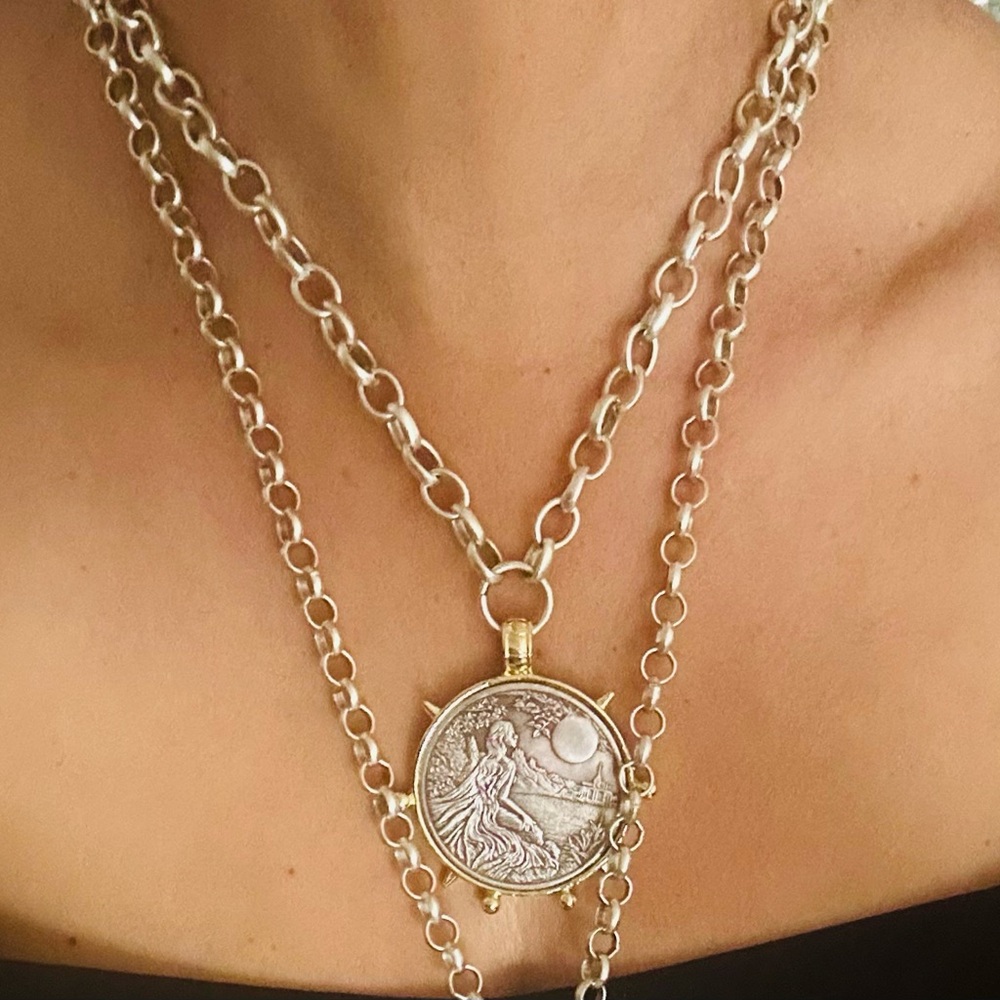 Gold and Silver Coin Pendant Necklace, large coin pendantt necklace